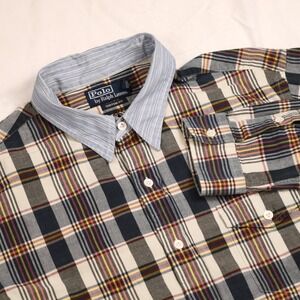 POLO RALPH LAUREN Men's XL Custom Fit Plaid Contrasting Collar Long Sleeve Shirt
